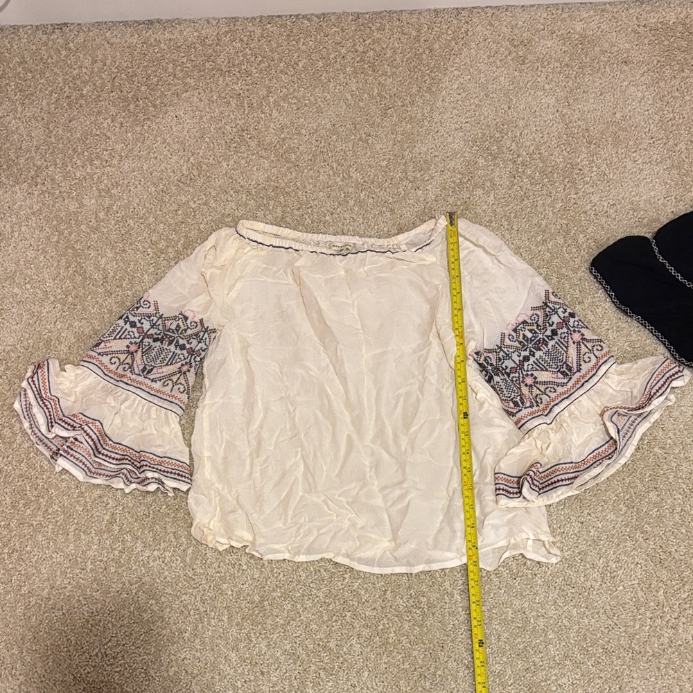 Max Studio Cream Blouse with Embroidered Sleeves, XS